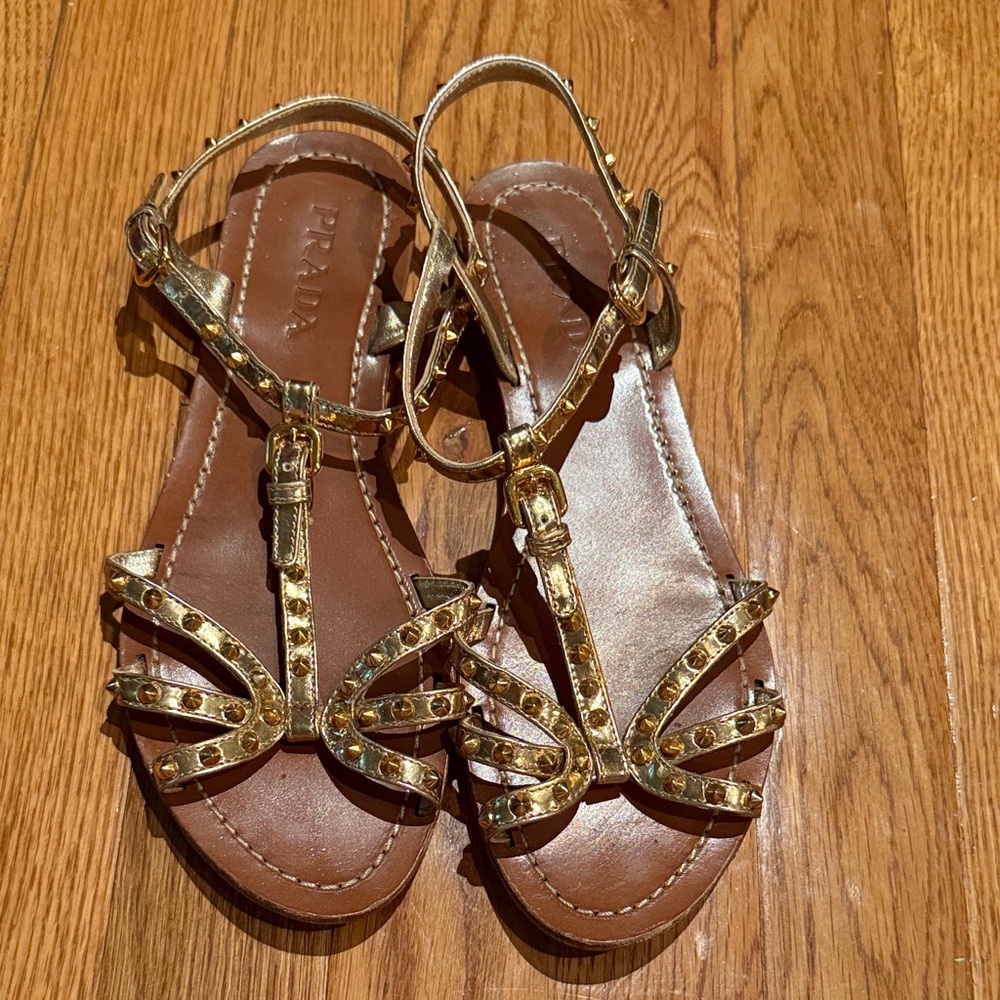 Prada Metallic Gold Women's Sandals